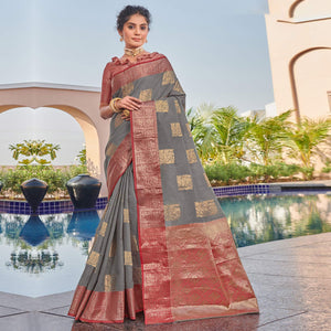 grey-festive-wear-woven-linen-saree-135765