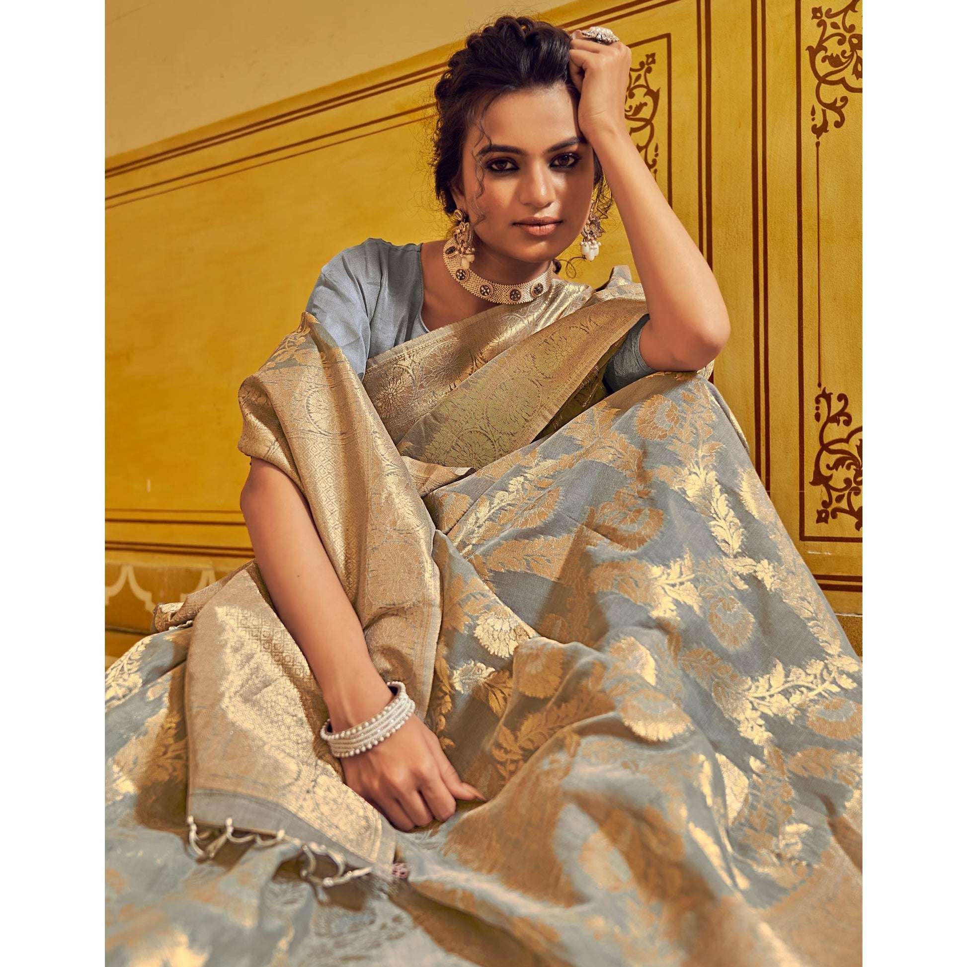 grey-festive-wear-woven-linen-saree-140748