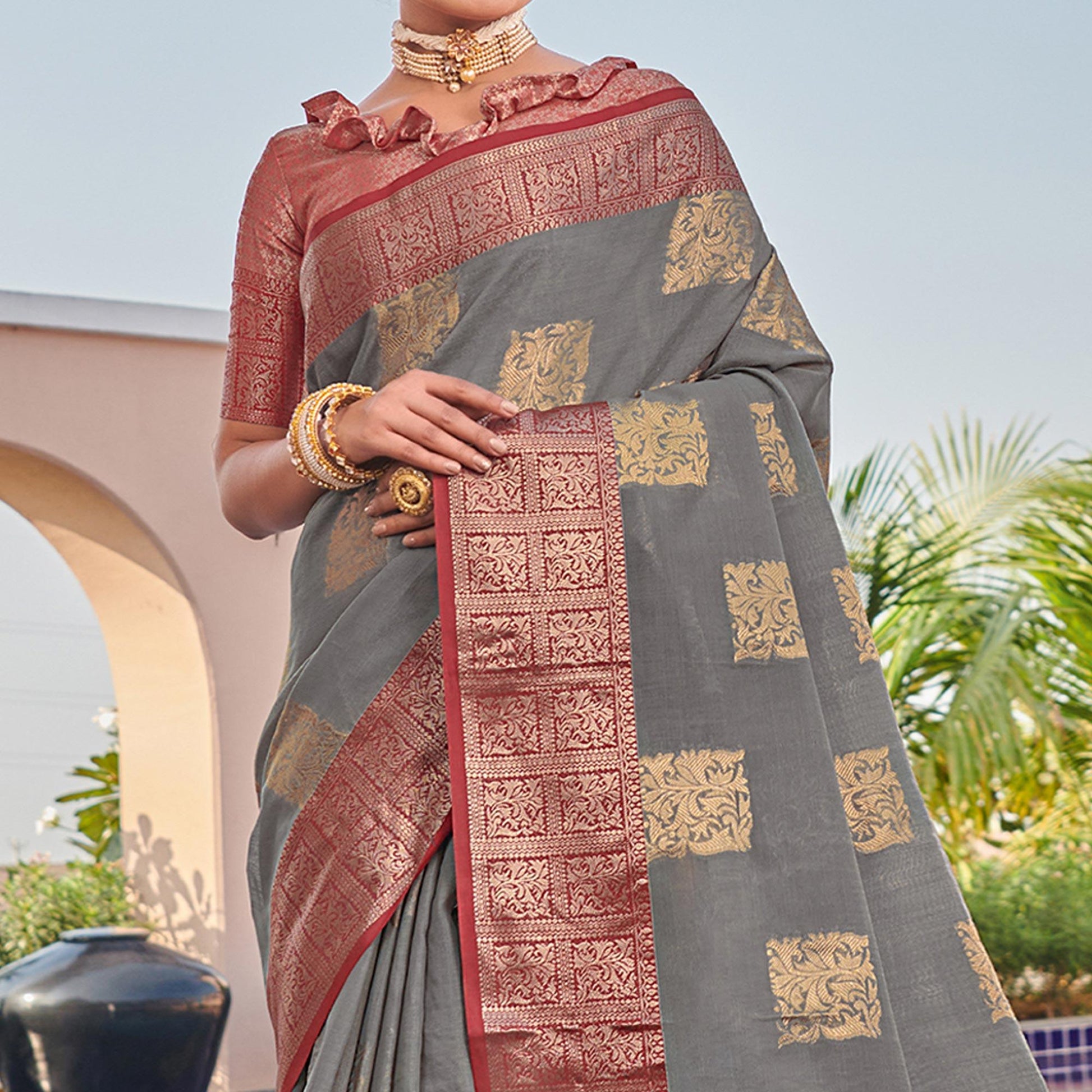 grey-festive-wear-woven-linen-saree-135765