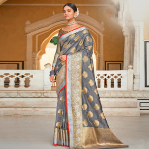 grey-festive-wear-woven-organza-saree-119998