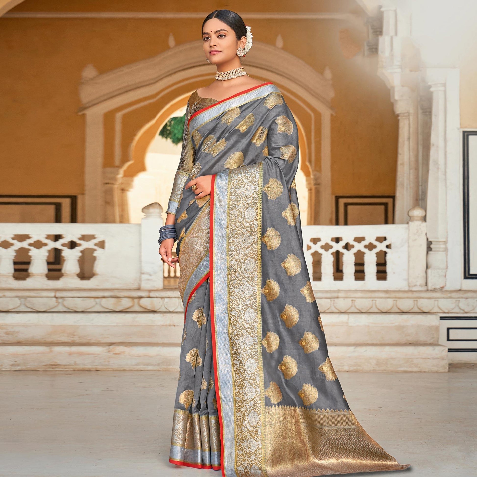 grey-festive-wear-woven-organza-saree-119998