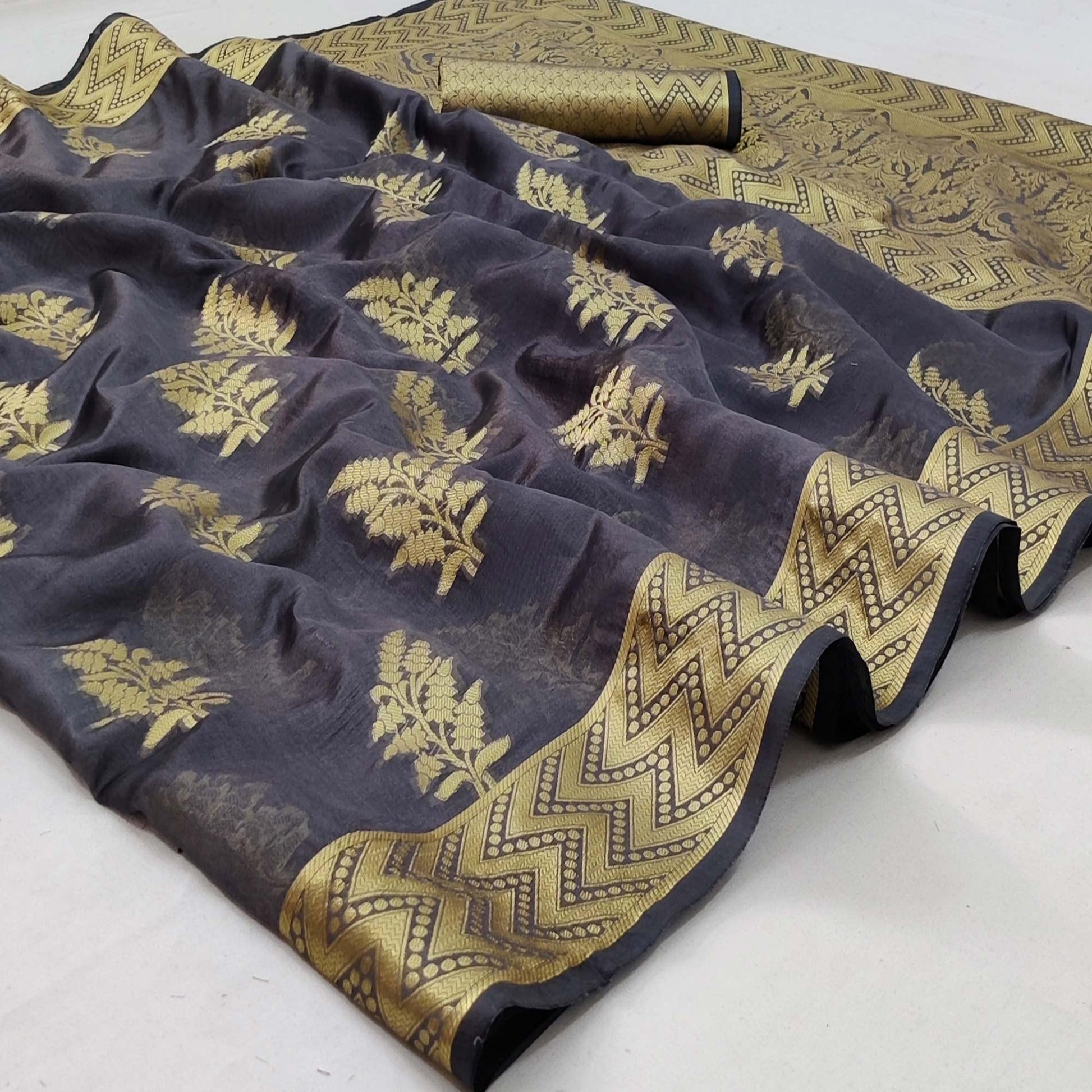 grey-festive-wear-woven-organza-saree-128564