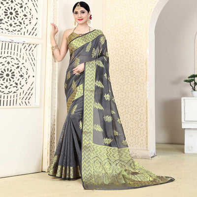 grey-festive-wear-woven-organza-saree-128418