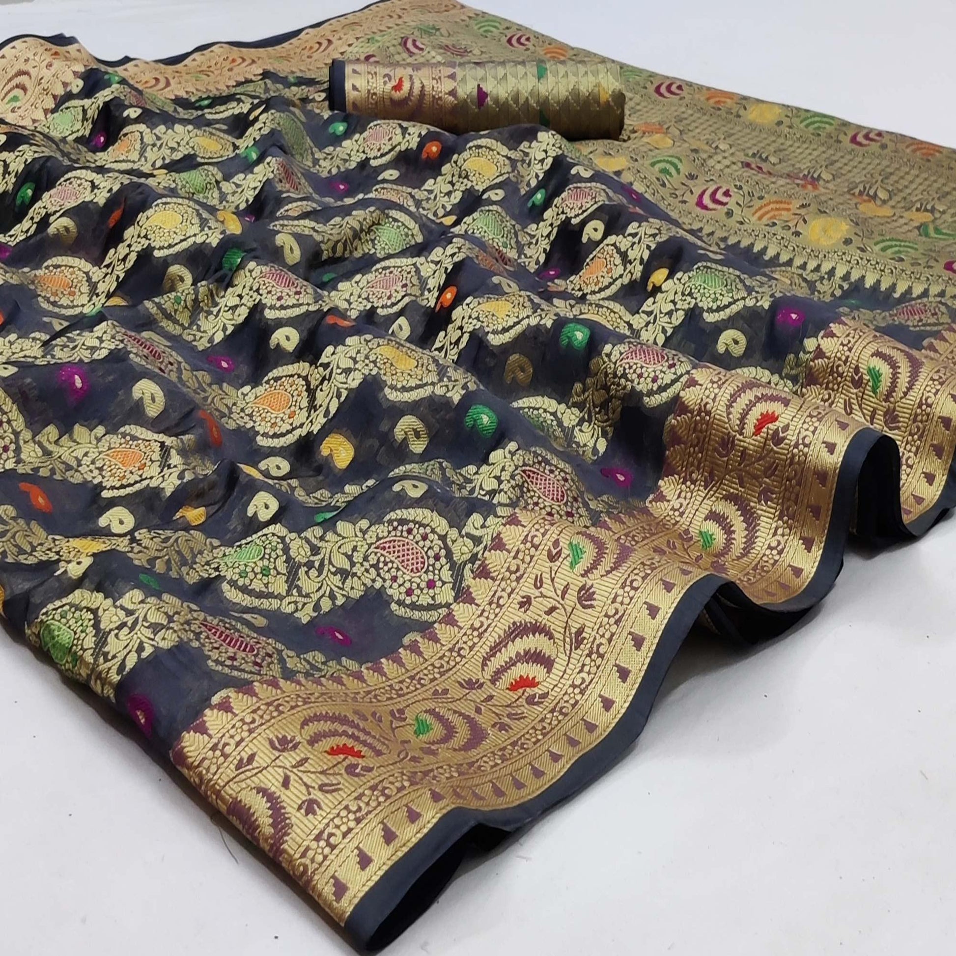 grey-festive-wear-woven-organza-saree-134166