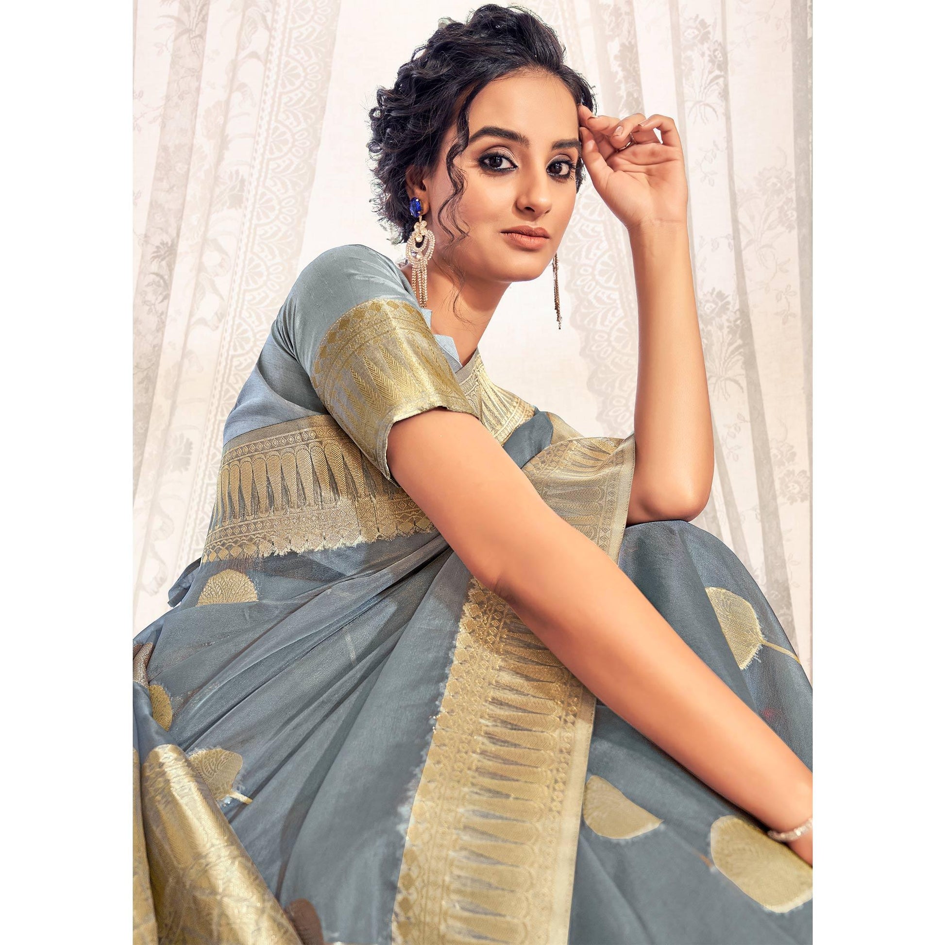grey-festive-wear-woven-organza-saree-139316