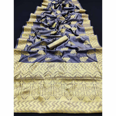 grey-festive-wear-woven-organza-saree-128564