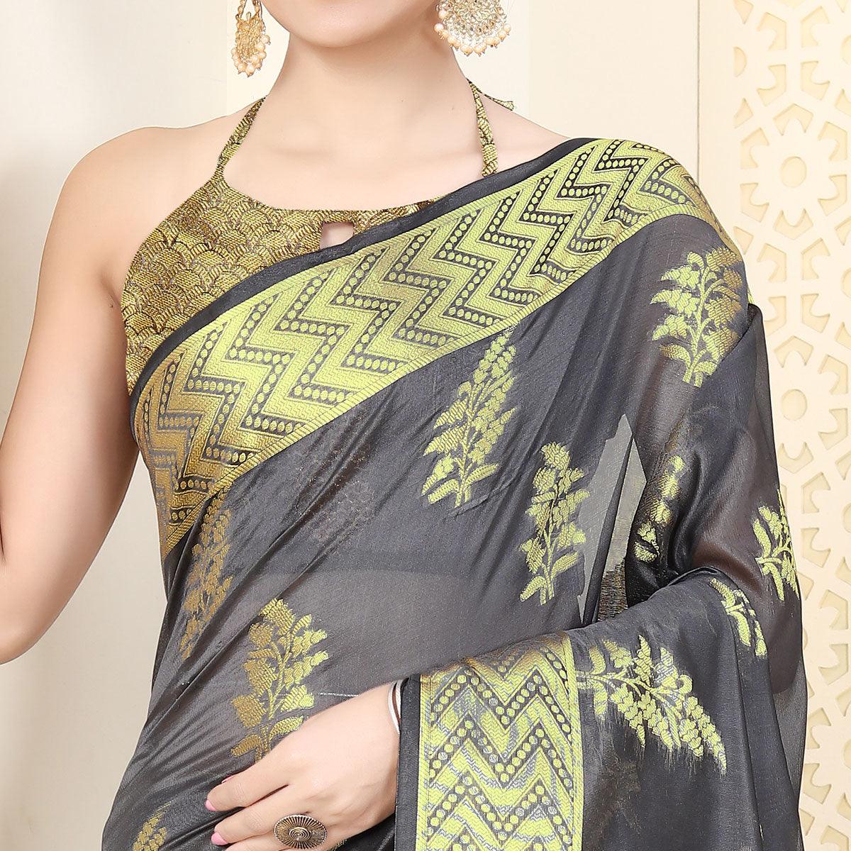 grey-festive-wear-woven-organza-saree-128418