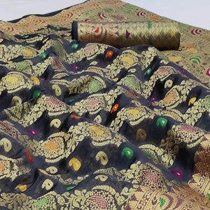 grey-festive-wear-woven-organza-saree-134166