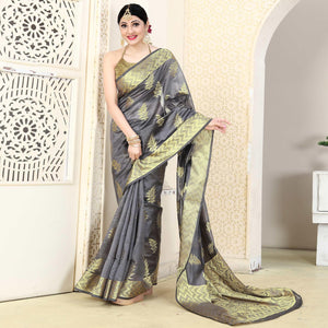 grey-festive-wear-woven-organza-saree-128418