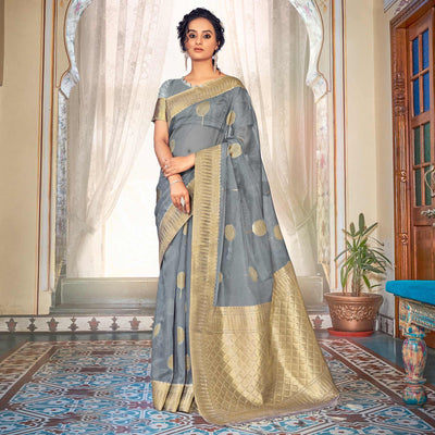 grey-festive-wear-woven-organza-saree-139316