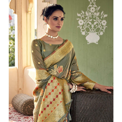 grey-festive-wear-woven-organza-saree-137904