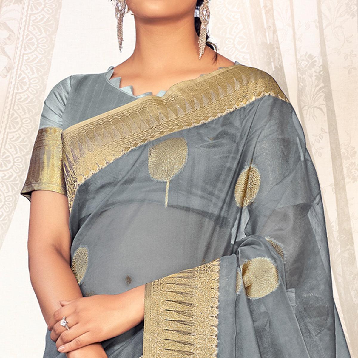 grey-festive-wear-woven-organza-saree-139316