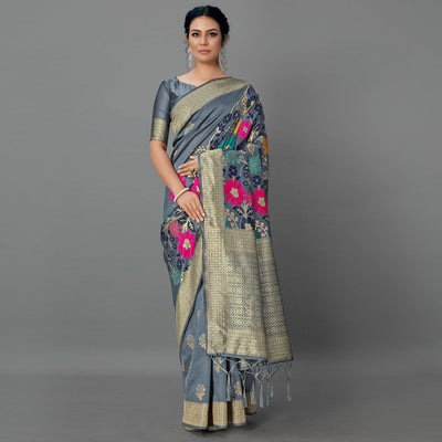 grey-festive-wear-woven-silk-blend-saree-126461