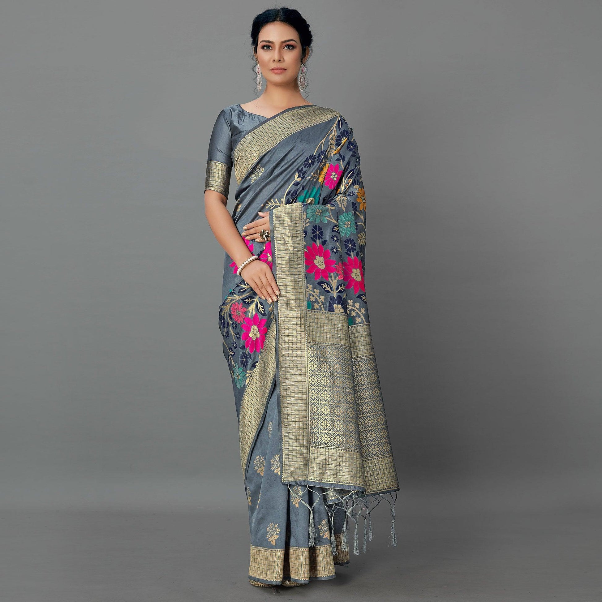 grey-festive-wear-woven-silk-blend-saree-126461