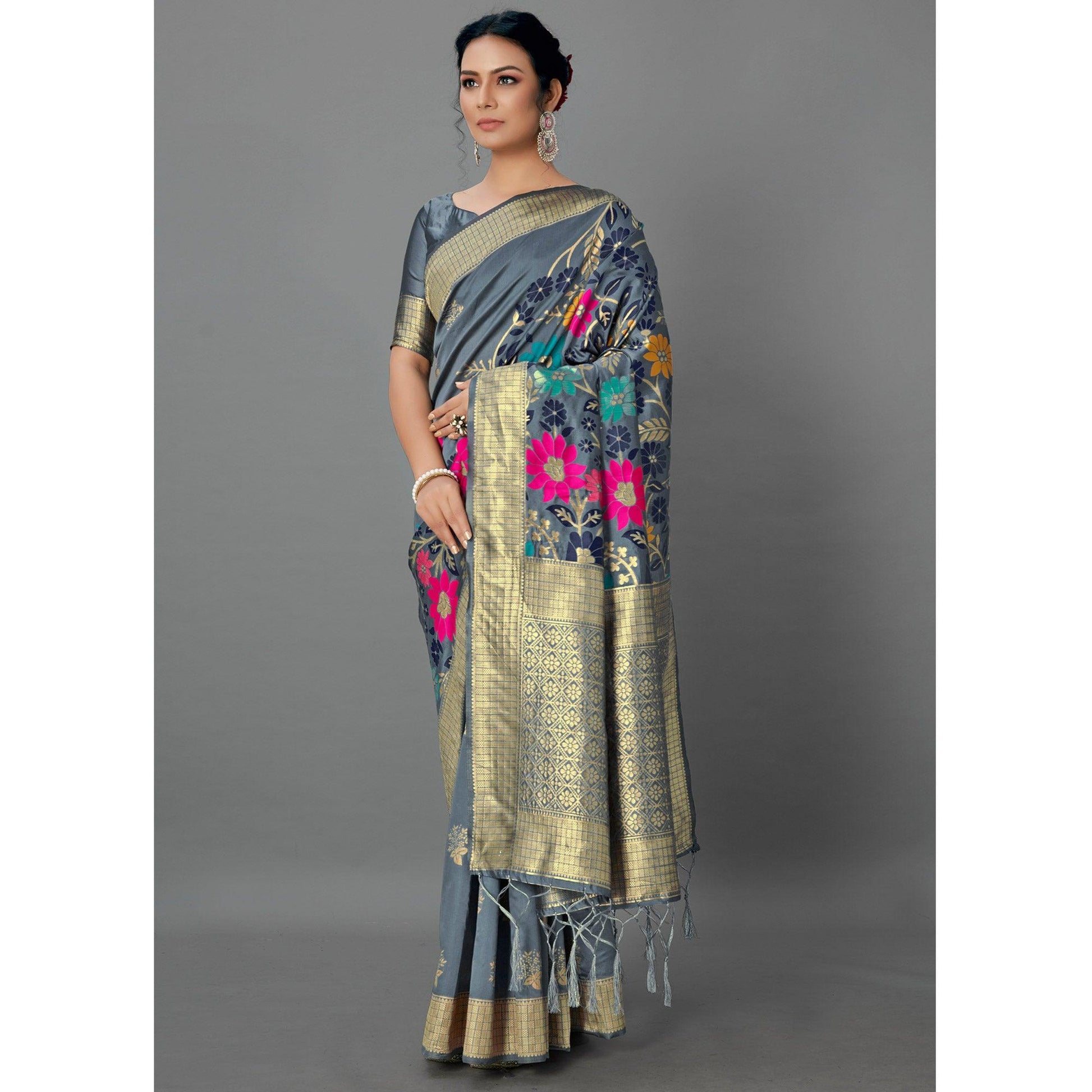 grey-festive-wear-woven-silk-blend-saree-126461