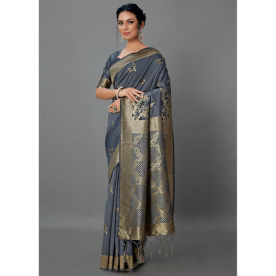 grey-festive-wear-woven-silk-blend-saree-126448