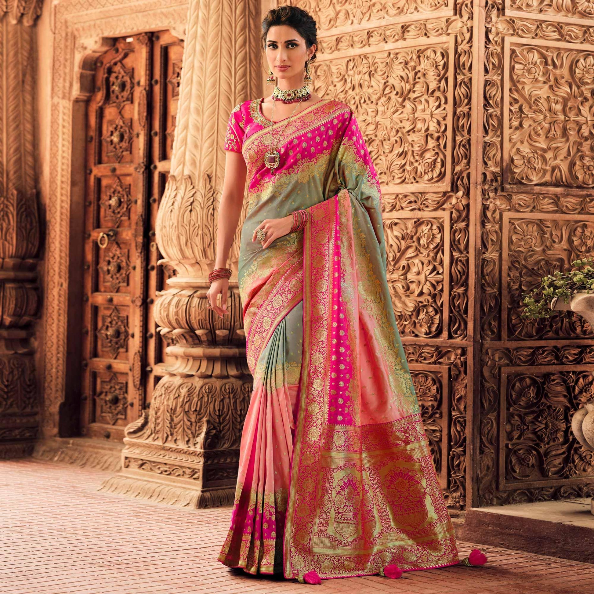 grey-festive-wear-woven-silk-saree-130733