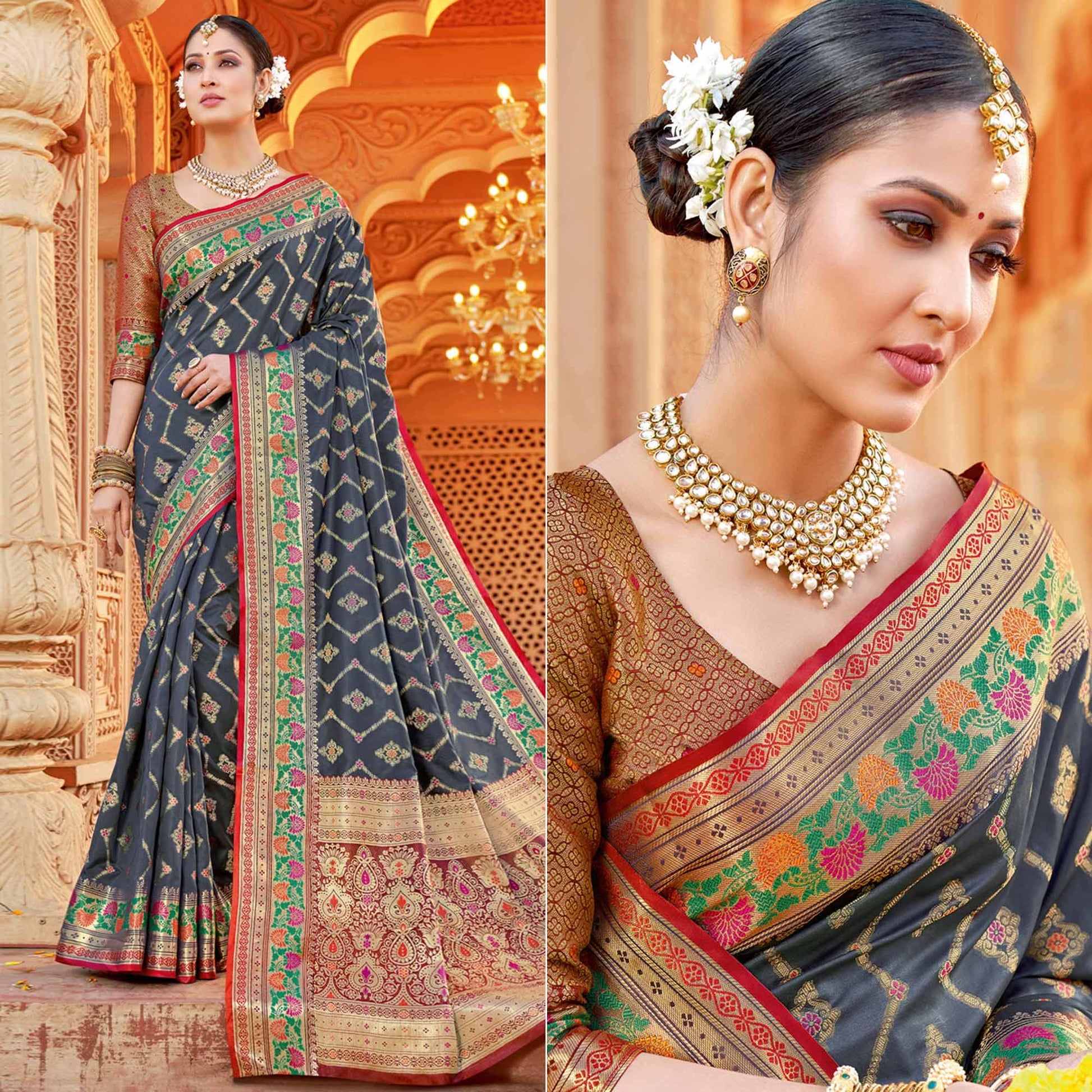 grey-festive-wear-woven-silk-saree-139526