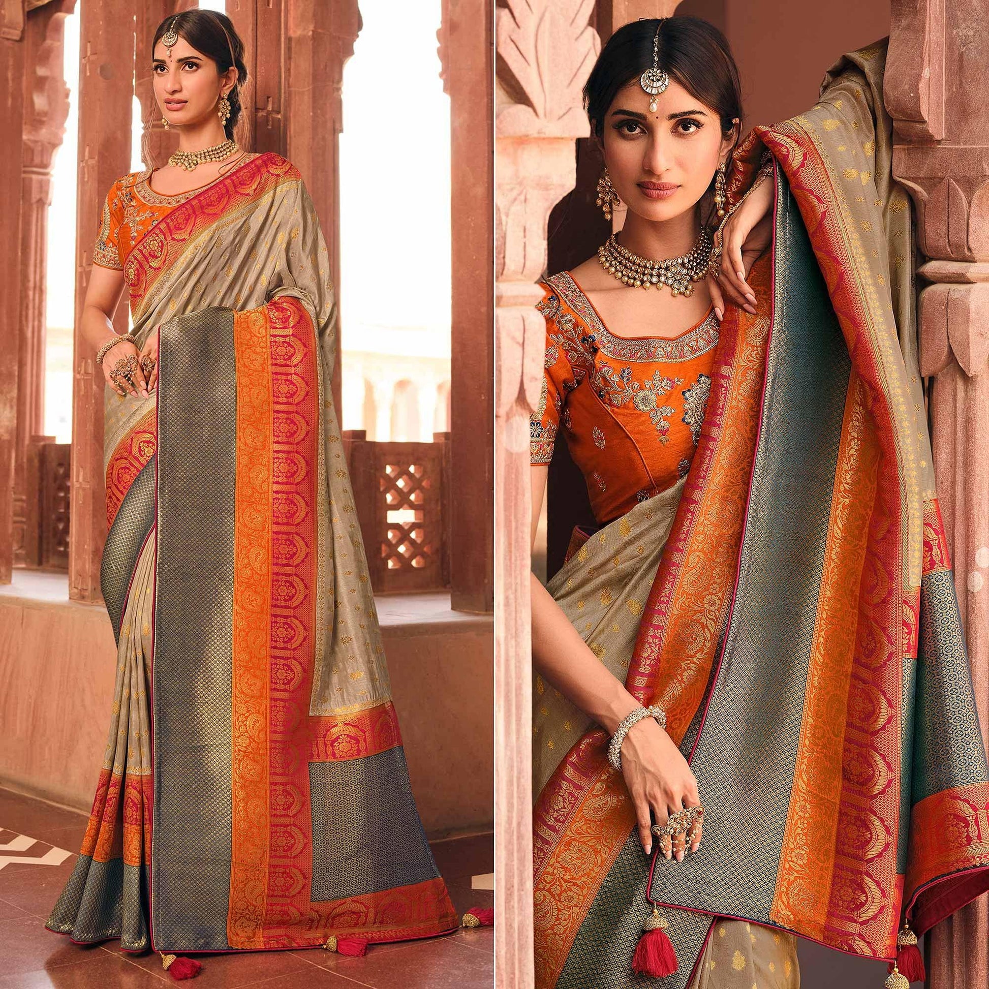 grey-festive-wear-woven-silk-saree-138268