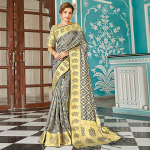 grey-festive-wear-woven-organza-saree-120044