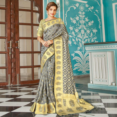 grey-festive-wear-woven-organza-saree-120044