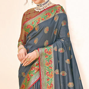 grey-festive-wear-woven-silk-saree-139805