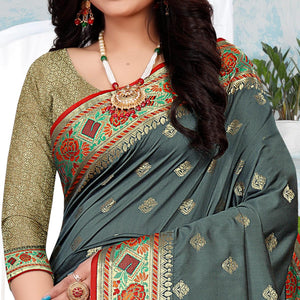 grey-festive-wear-woven-silk-saree-140094