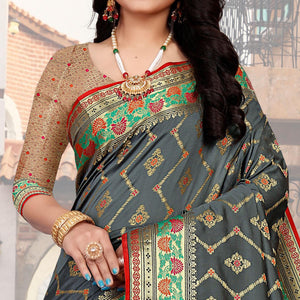 grey-festive-wear-woven-silk-saree-140196