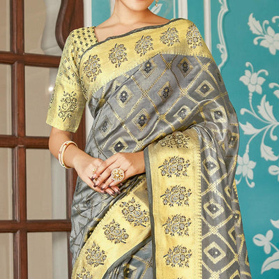 grey-festive-wear-woven-organza-saree-120044