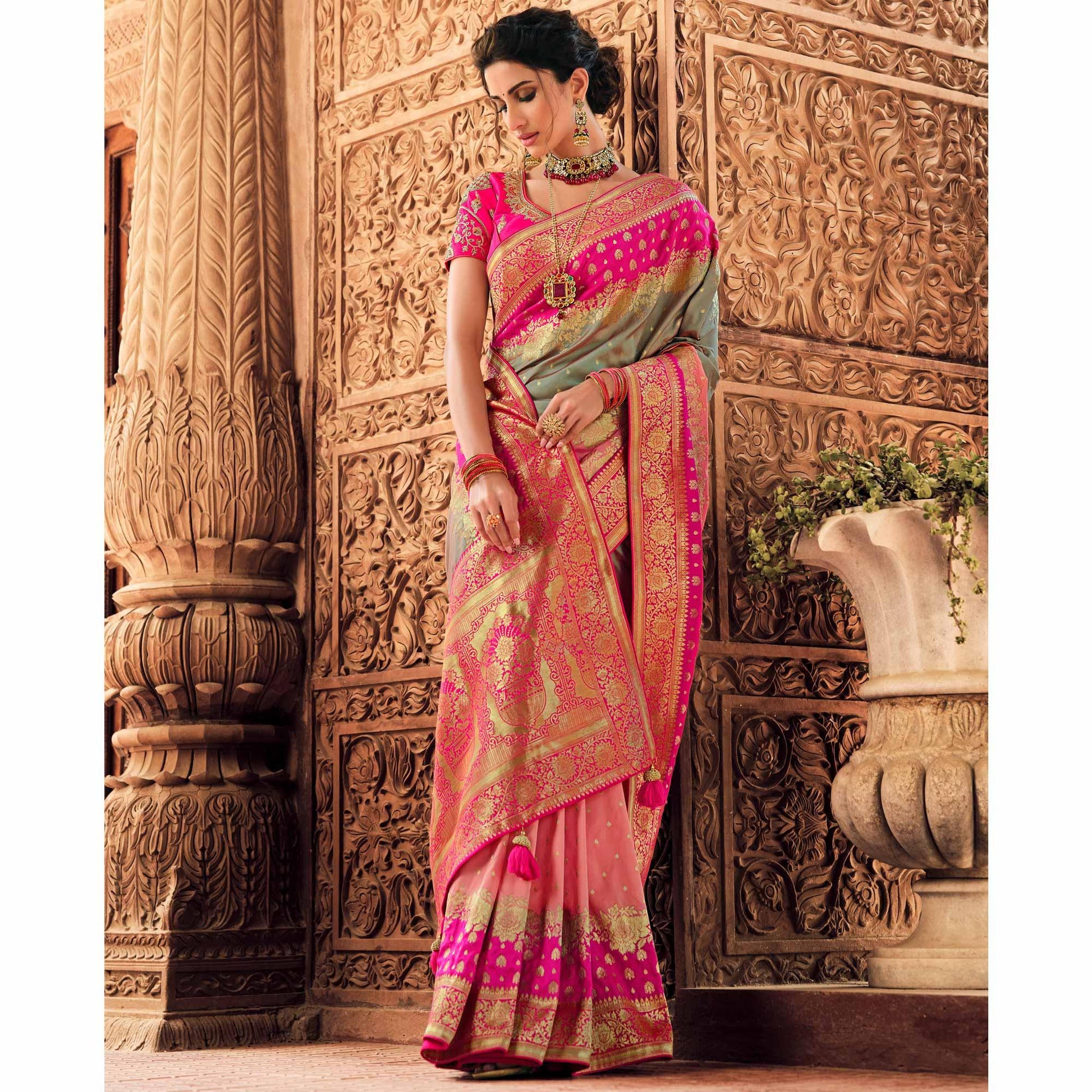 grey-festive-wear-woven-silk-saree-130733