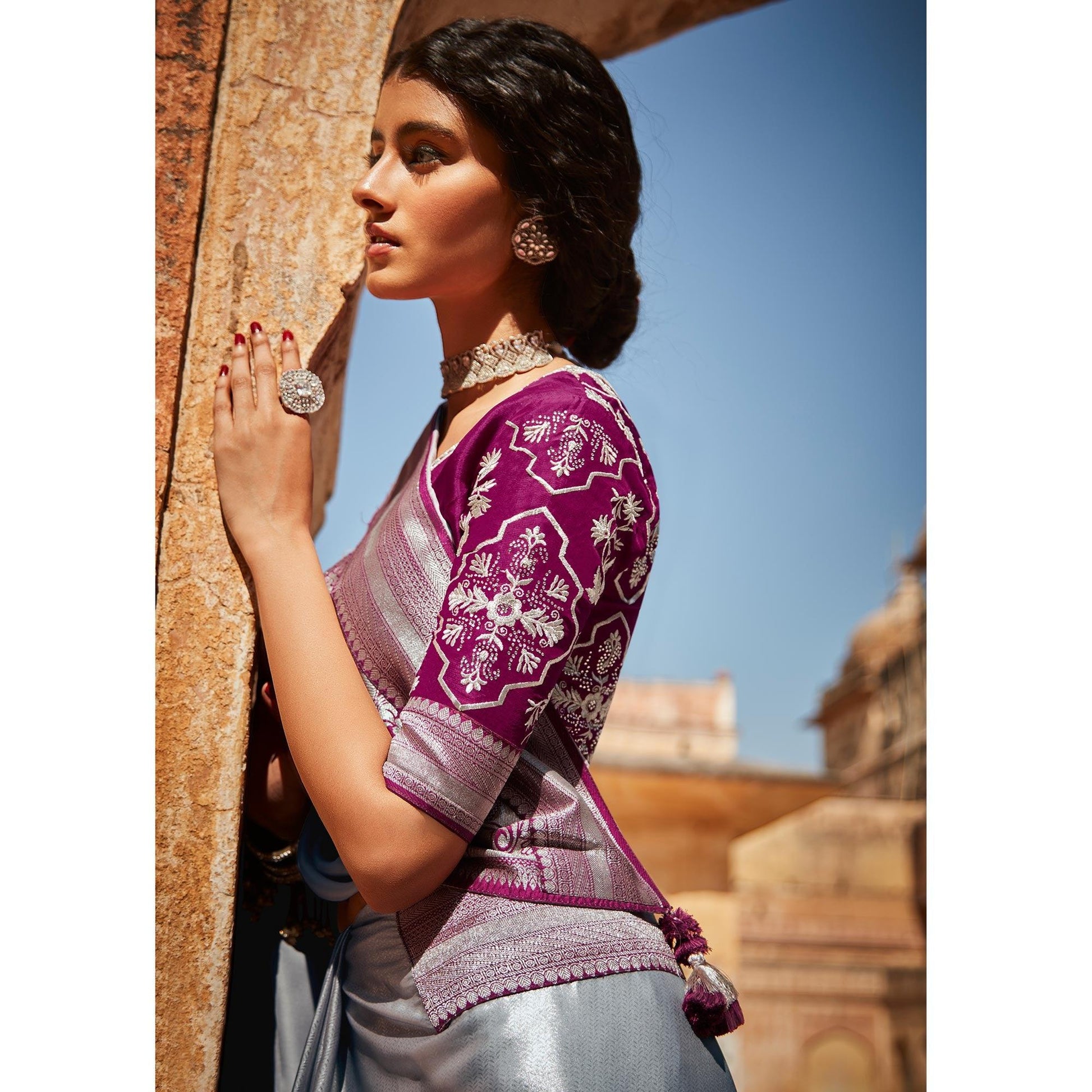 grey-festive-wear-woven-silk-saree-140813