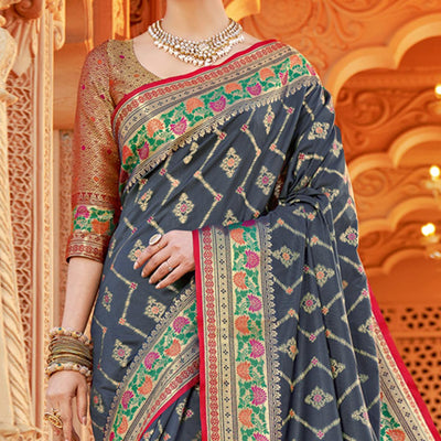 grey-festive-wear-woven-silk-saree-139526