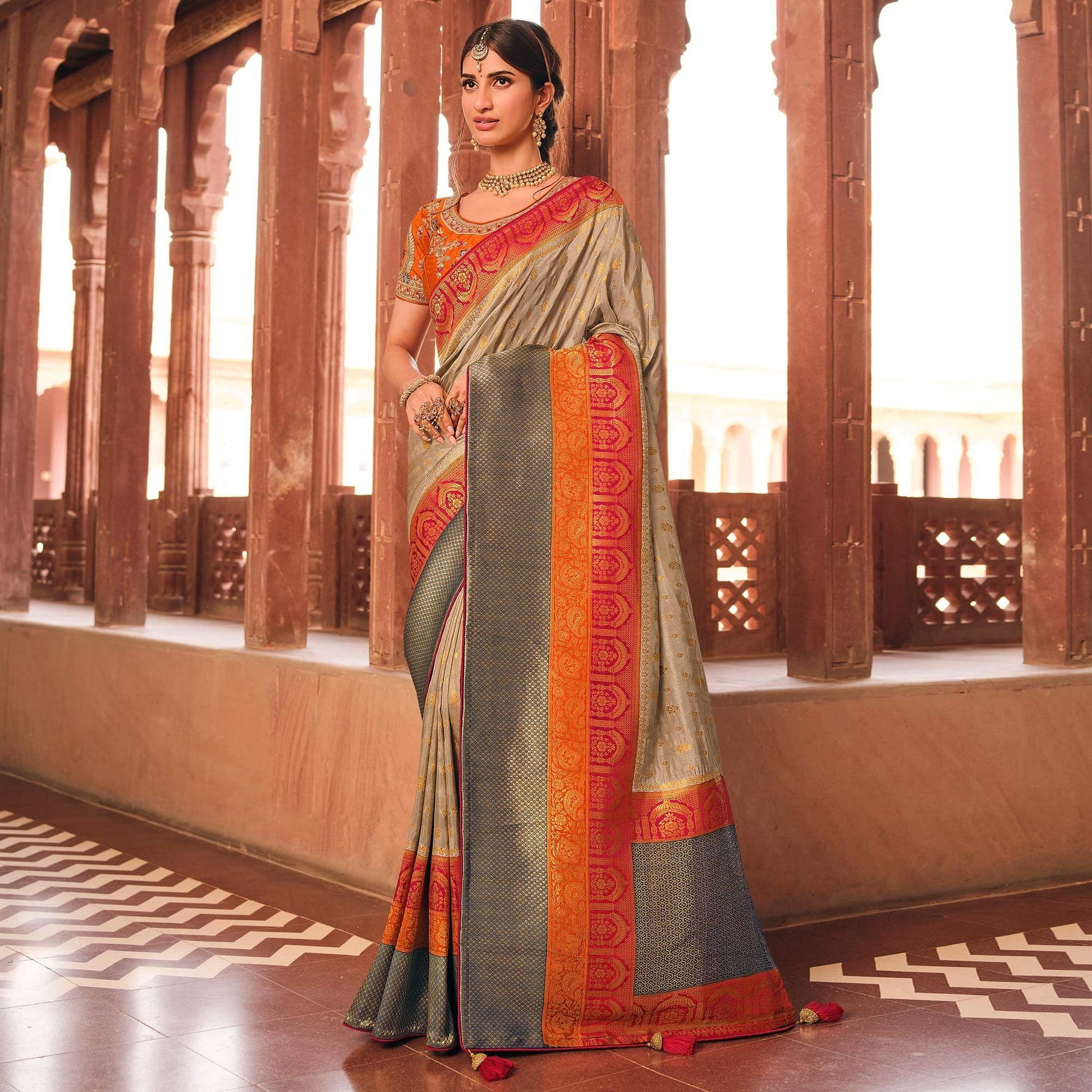 grey-festive-wear-woven-silk-saree-138268