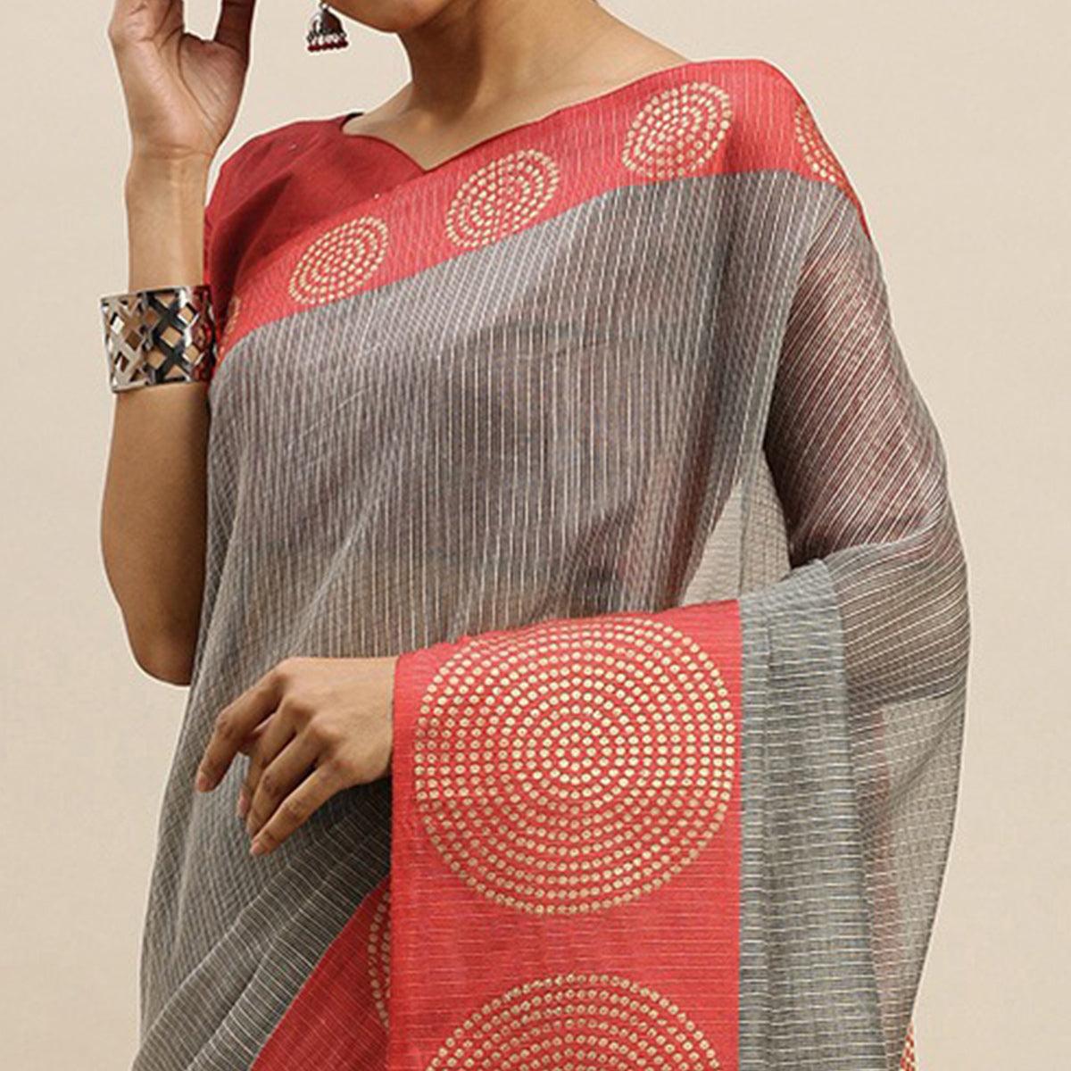 grey-festive-wear-woven-silk-saree-with-jacquard-border-109191