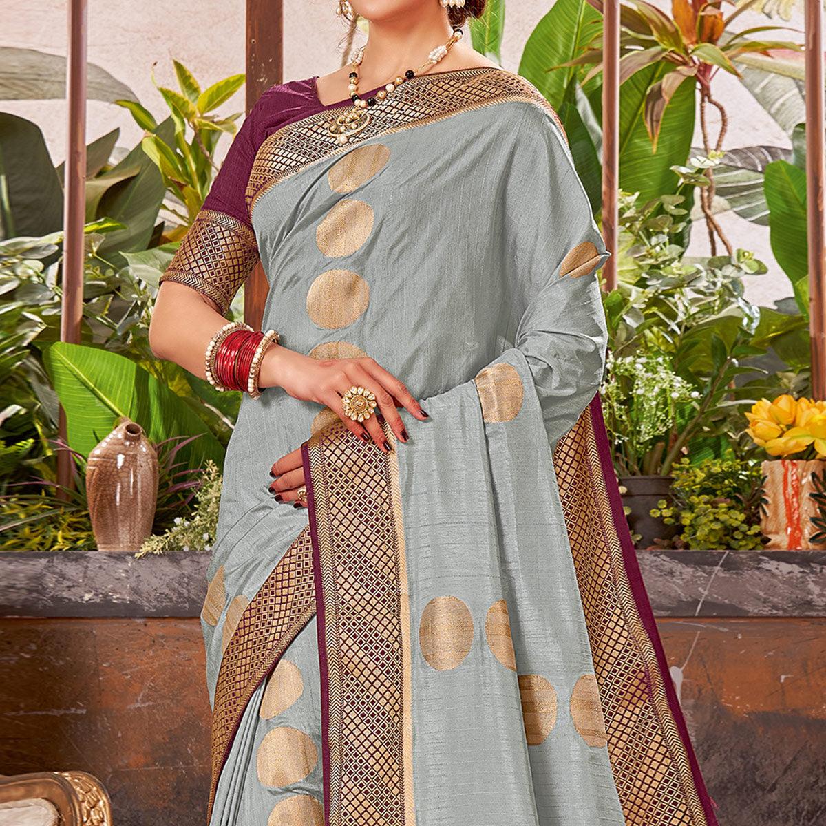 grey-festive-wear-woven-silk-saree-with-tassels-139774