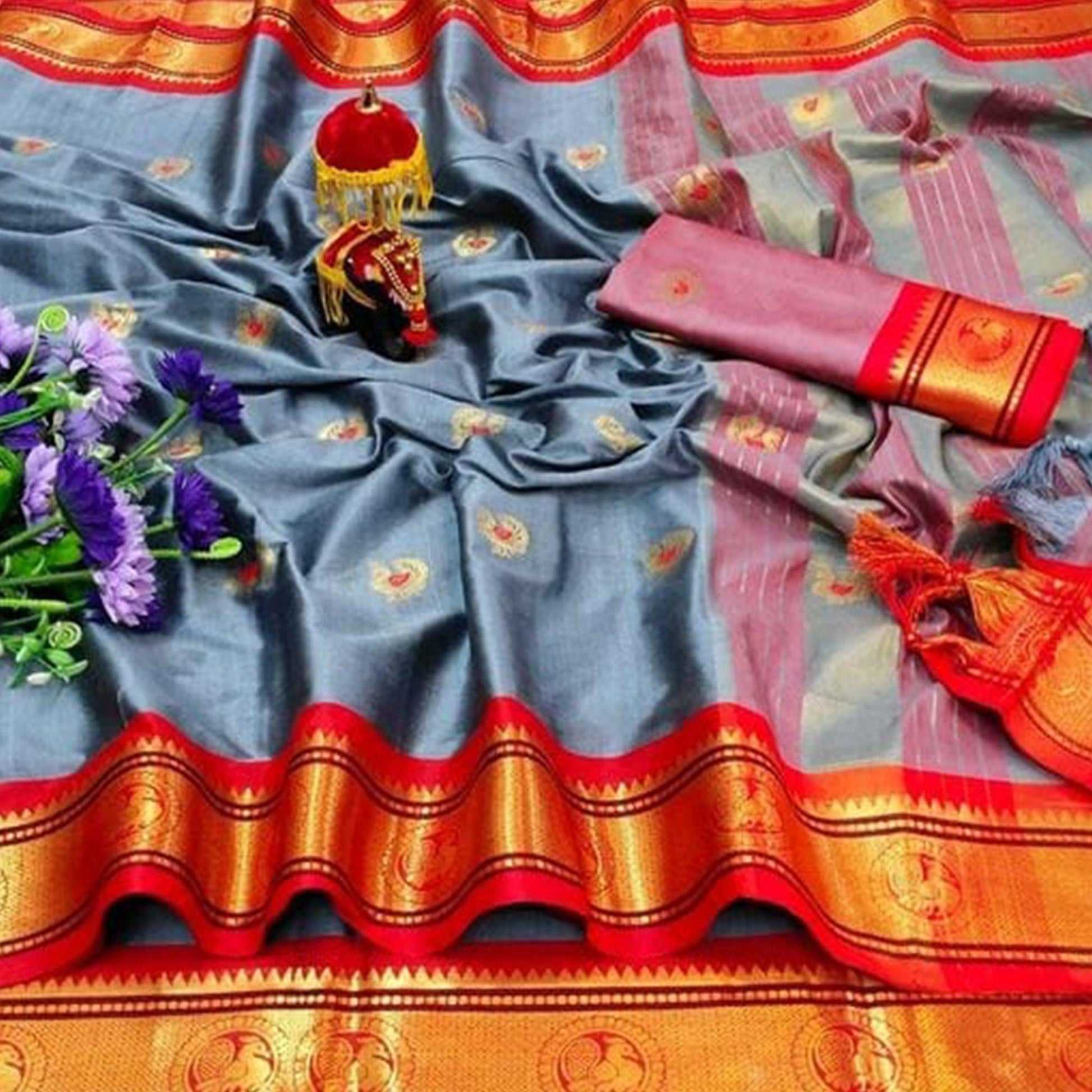 grey-festive-wear-woven-soft-cotton-saree-with-border-121101