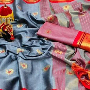 grey-festive-wear-woven-soft-cotton-saree-with-border-121101