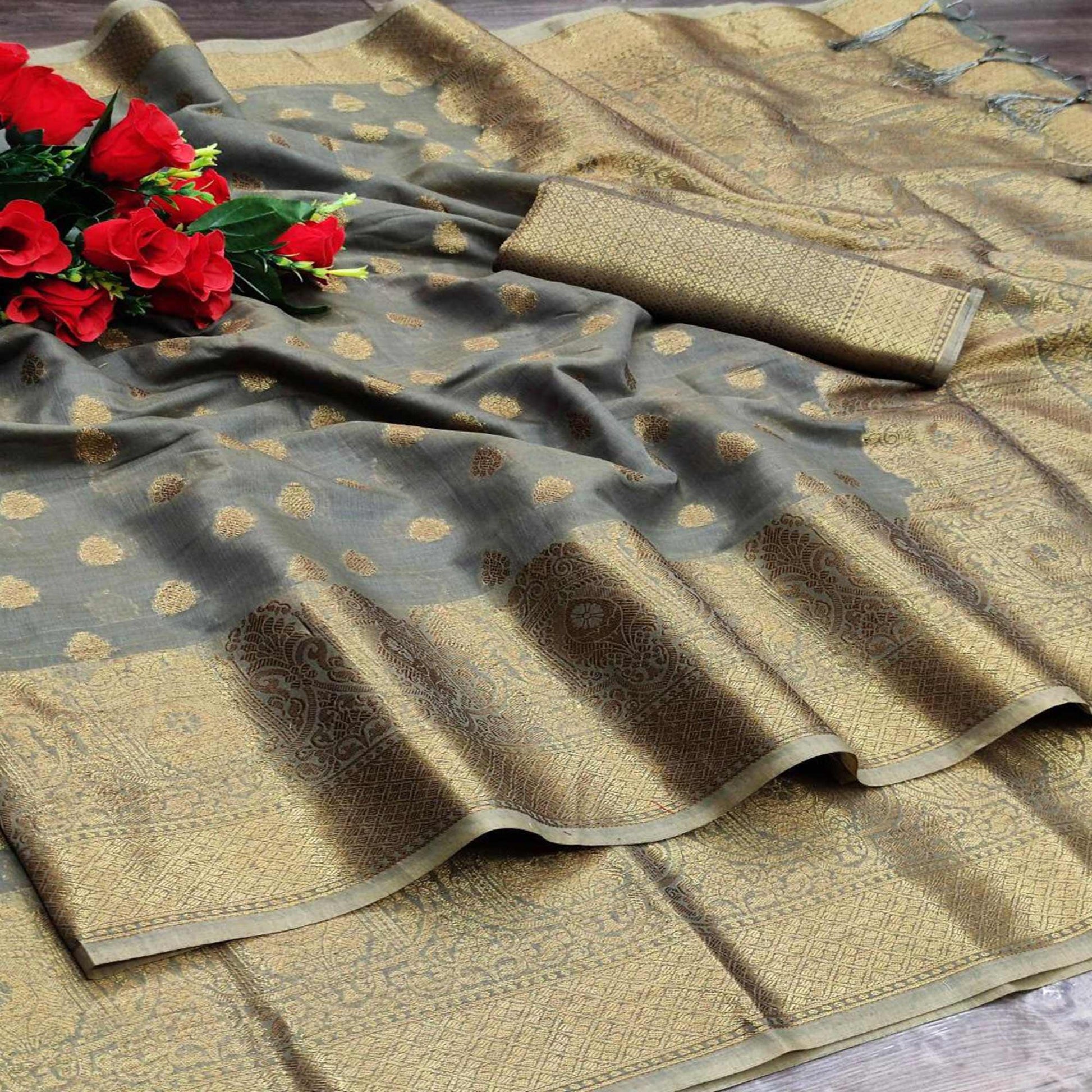 grey-festive-wear-woven-with-meena-butta-rich-pallu-cotton-saree-112327