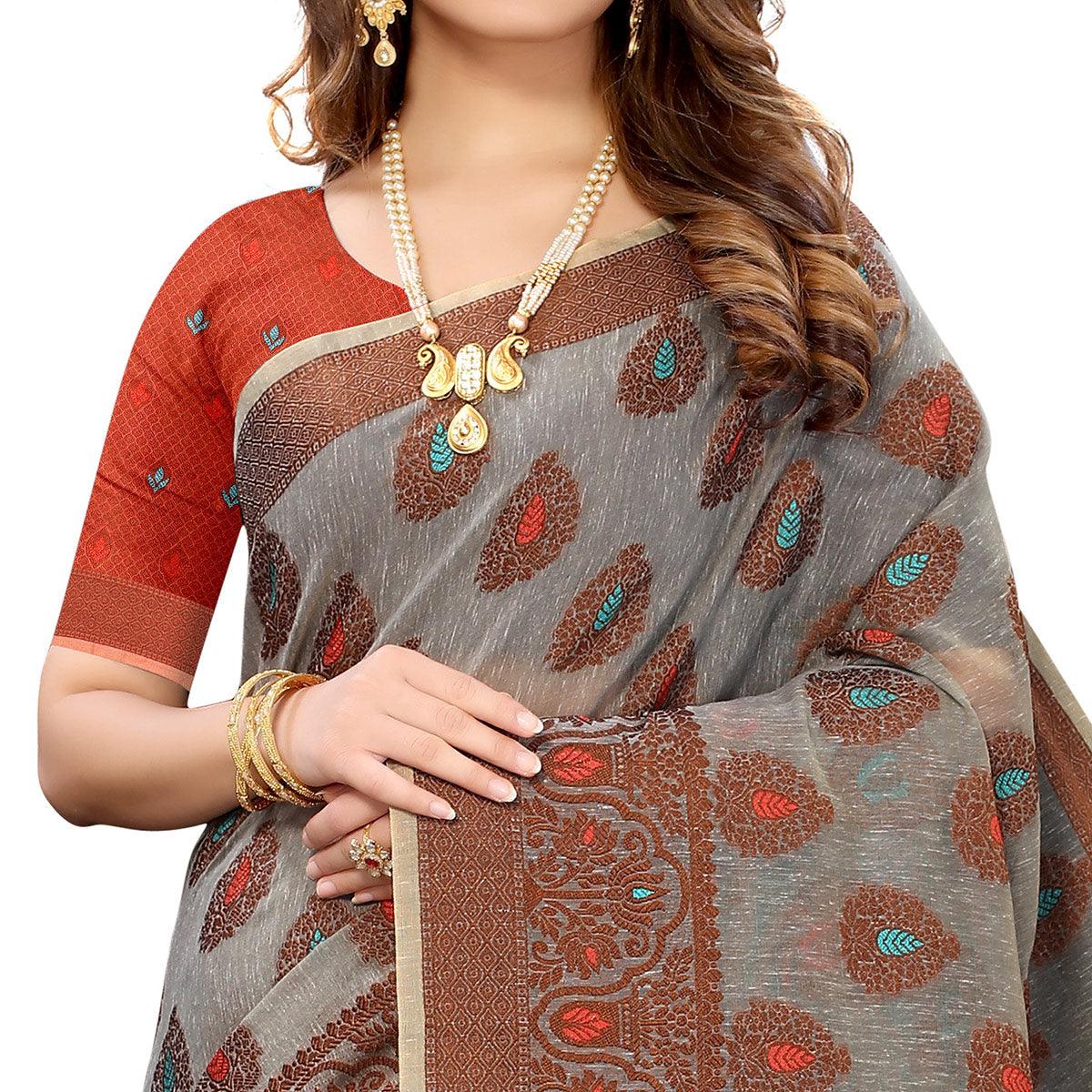 grey-festive-wear-woven-with-meena-butta-rich-pallu-cotton-saree-118306