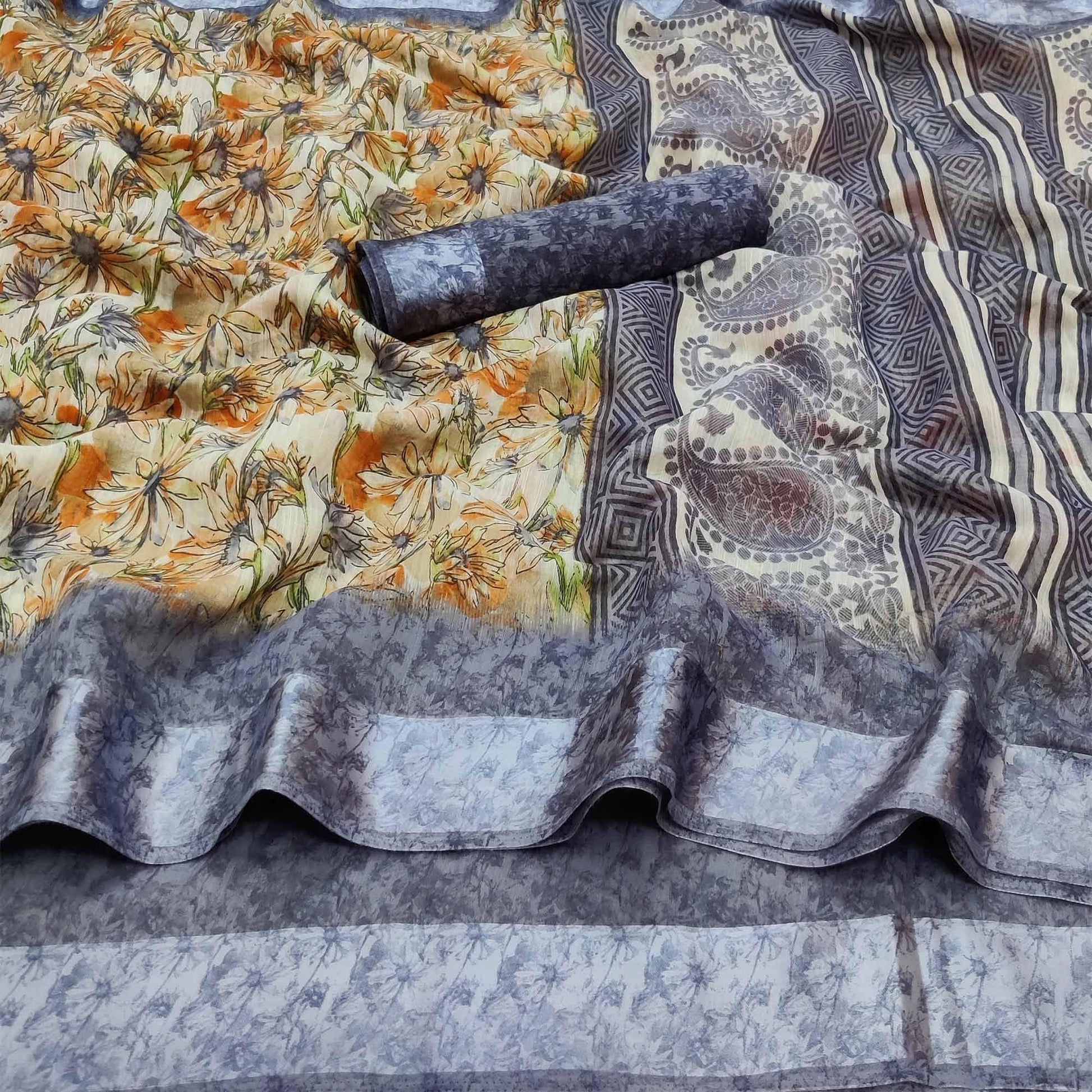 grey-floral-digital-printed-linen-saree-satin-border