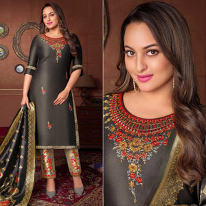 grey-floral-embroidered-art-silk-kurti-pant-set