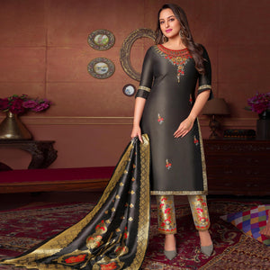 grey-floral-embroidered-art-silk-kurti-pant-set