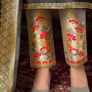 grey-floral-embroidered-art-silk-kurti-pant-set