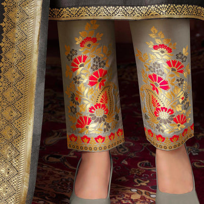 grey-floral-embroidered-art-silk-kurti-pant-set
