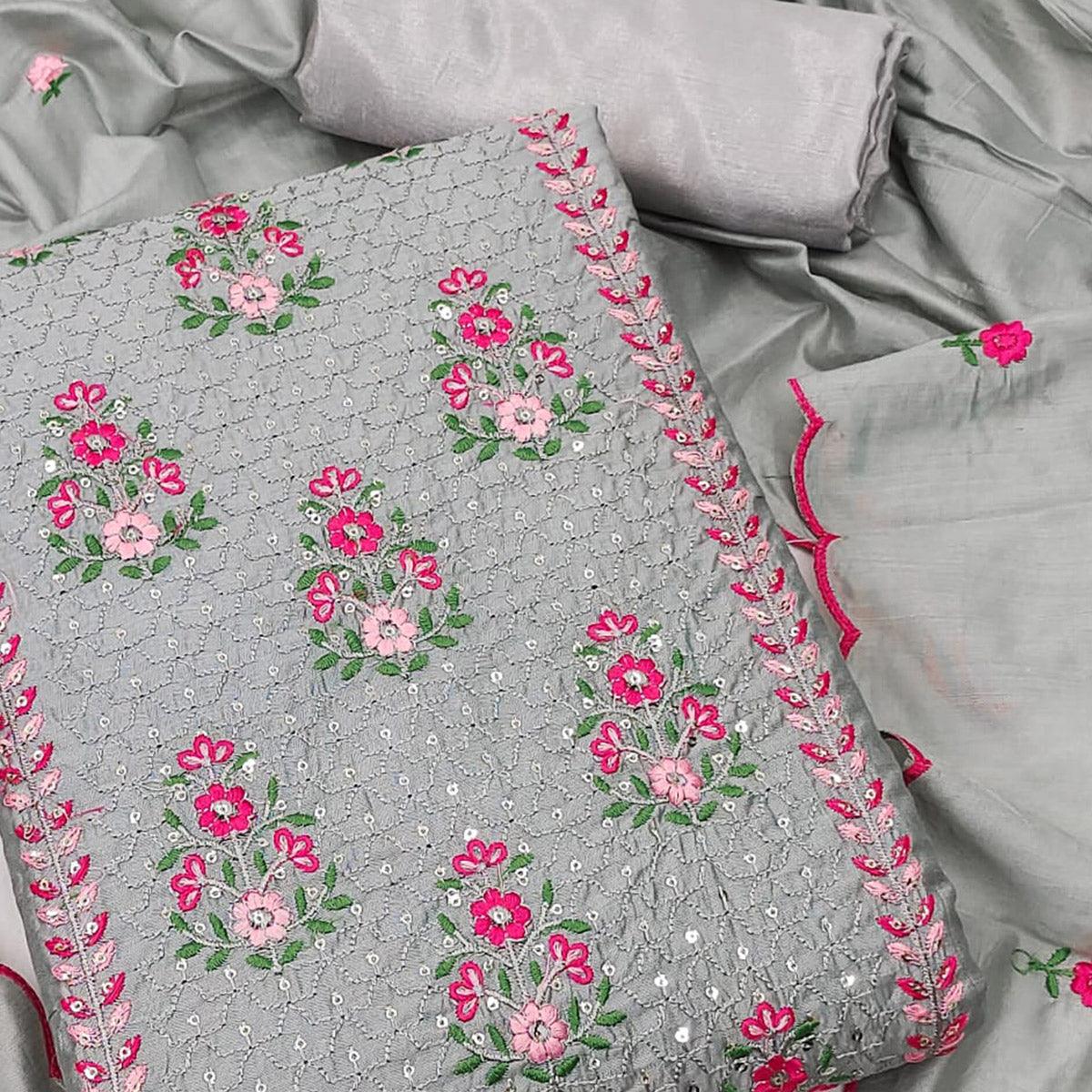 grey-floral-embroidered-chanderi-dress-material-1