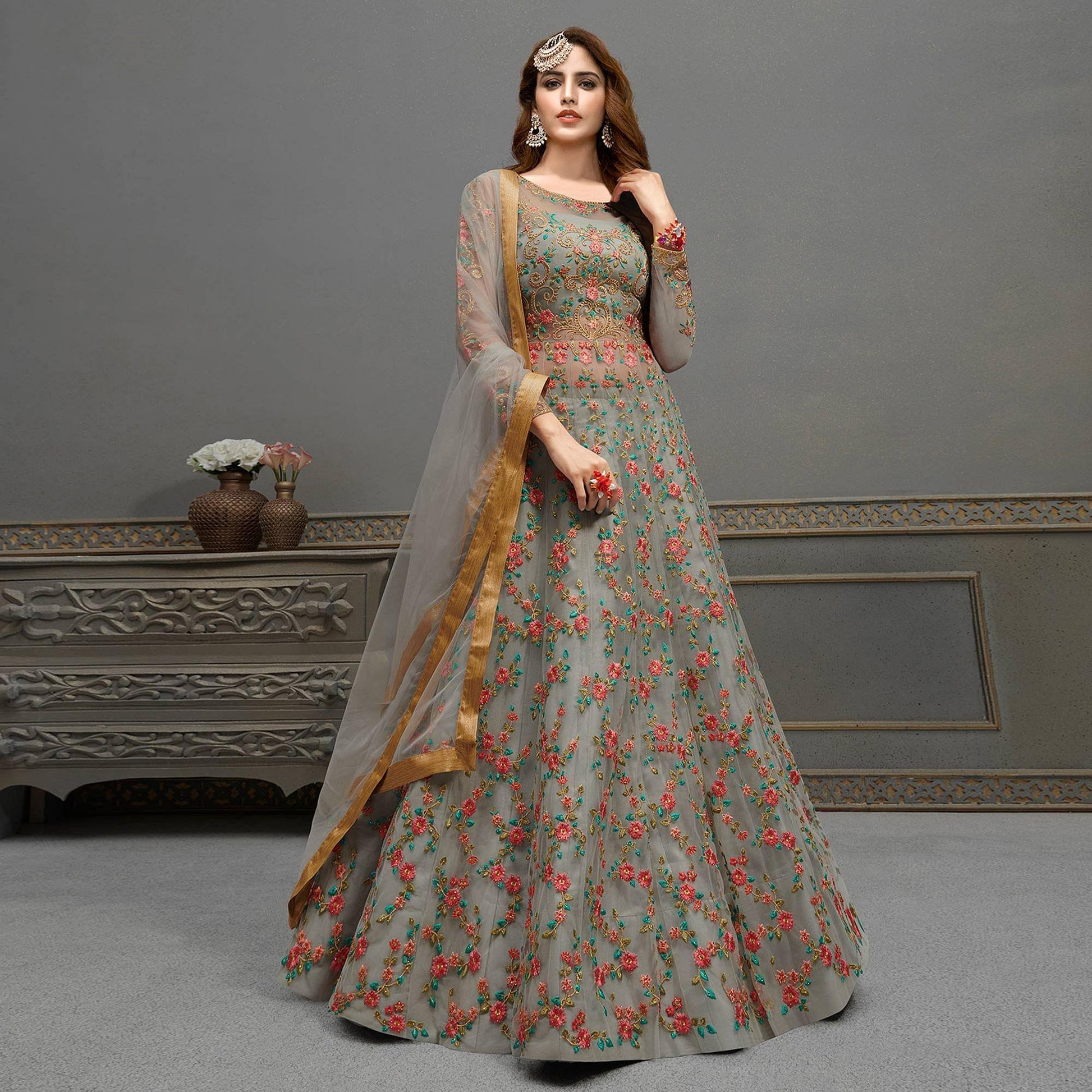grey-partywear-floral-embroidered-handwork-soft-net-gown-128483