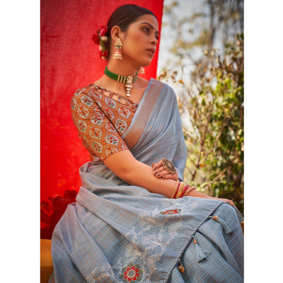 grey-floral-embroidered-linen-saree-144889