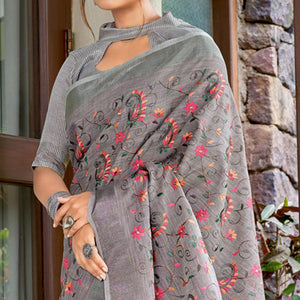 grey-floral-embroidered-linen-saree