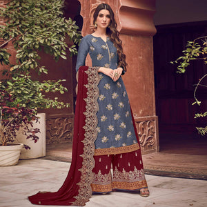 grey-floral-embroidered-pure-dola-jacquard-partywear-suit-123063