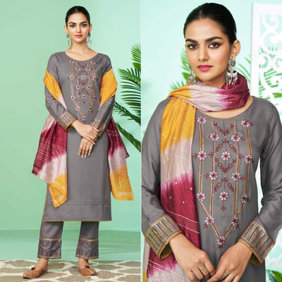grey-floral-embroidered-rayon-kurti-pant-set-145321